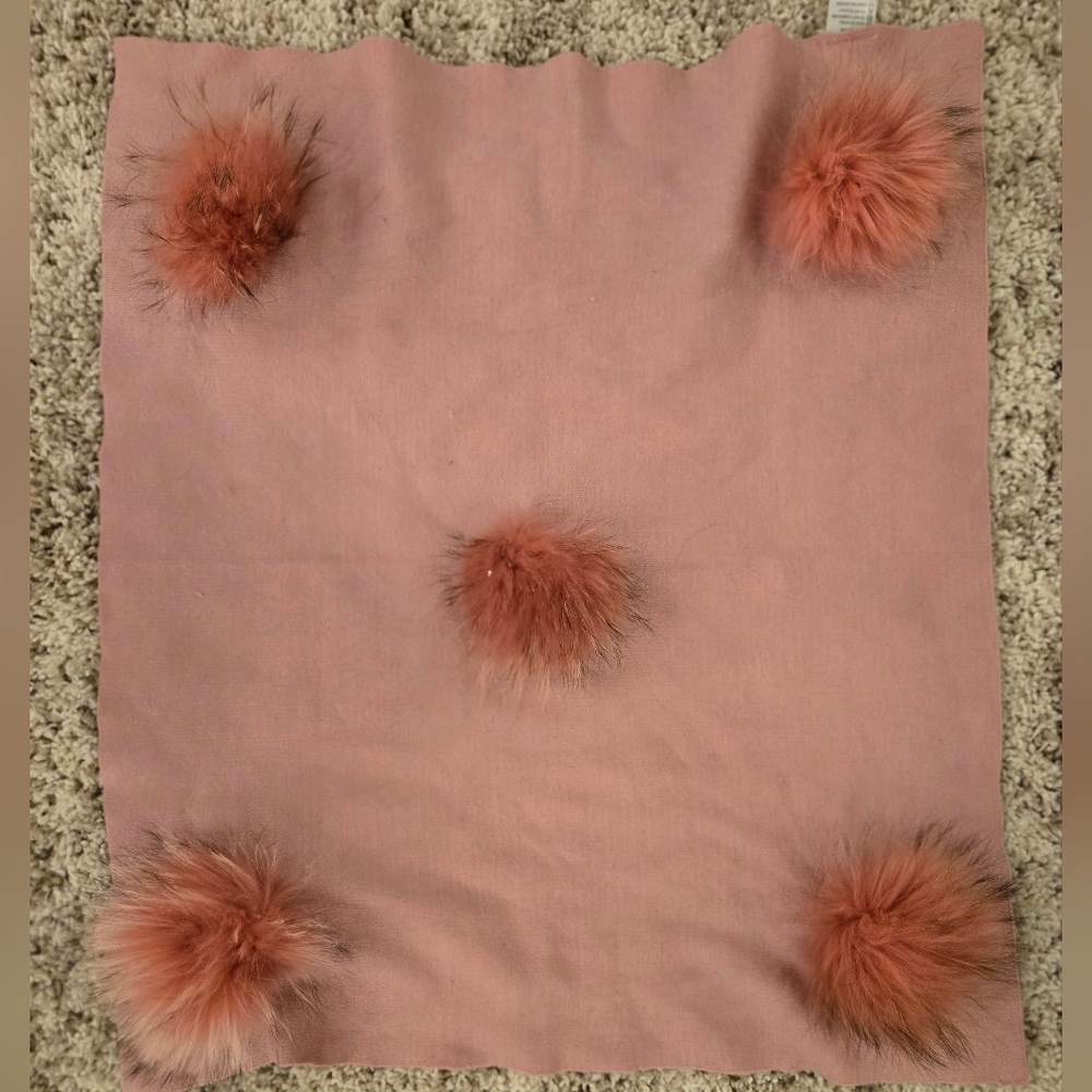 Blush Wool Baby Blanket with Faux Fur Pom Accents